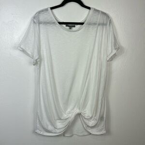 Cable Stitch White Cotton Blend Knot Front Scoop Neck T-shirt Size XL